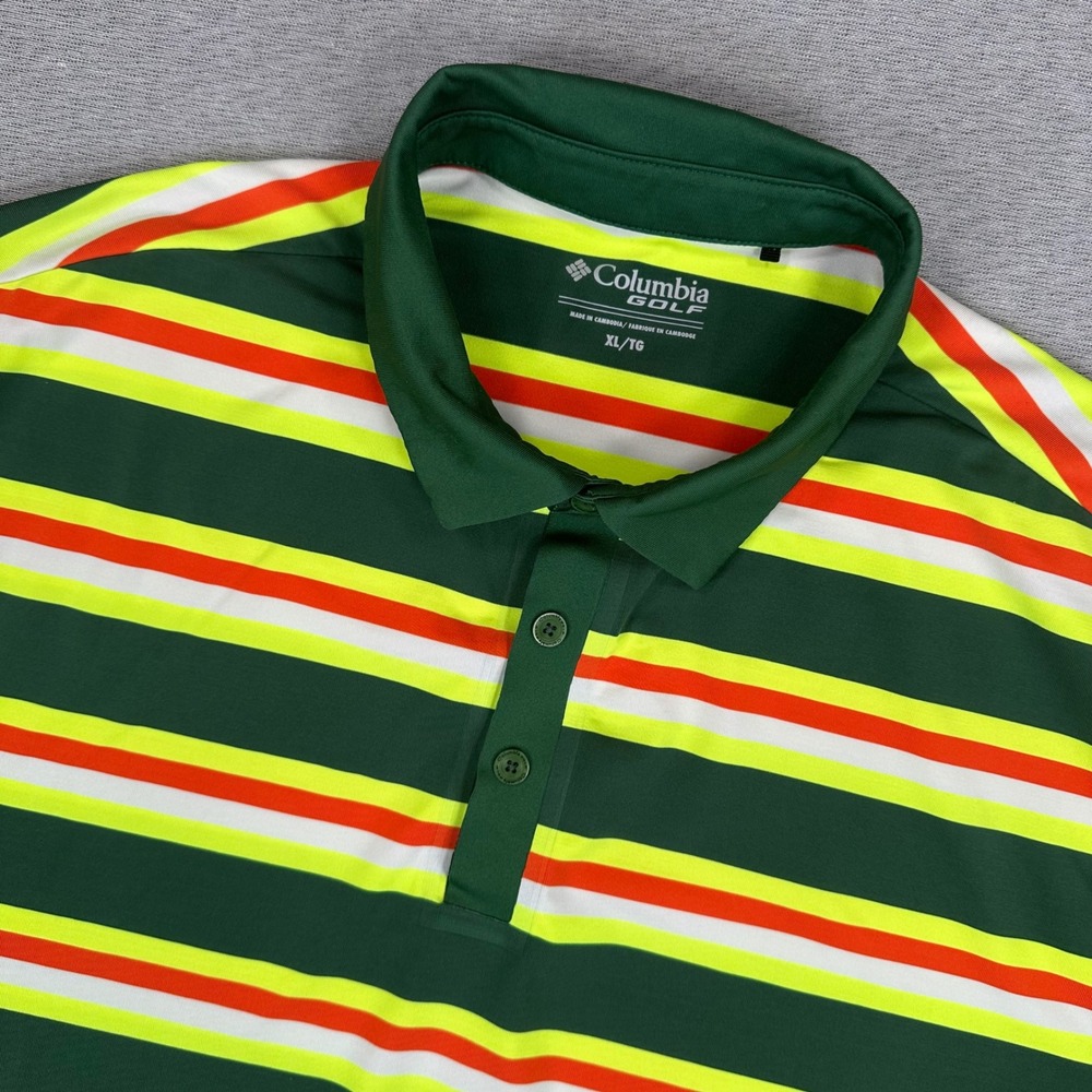 Columbia Golf Omni-Wick Polo Shirt‎ Mens XL Green Yellow Striped Raven Golf Club